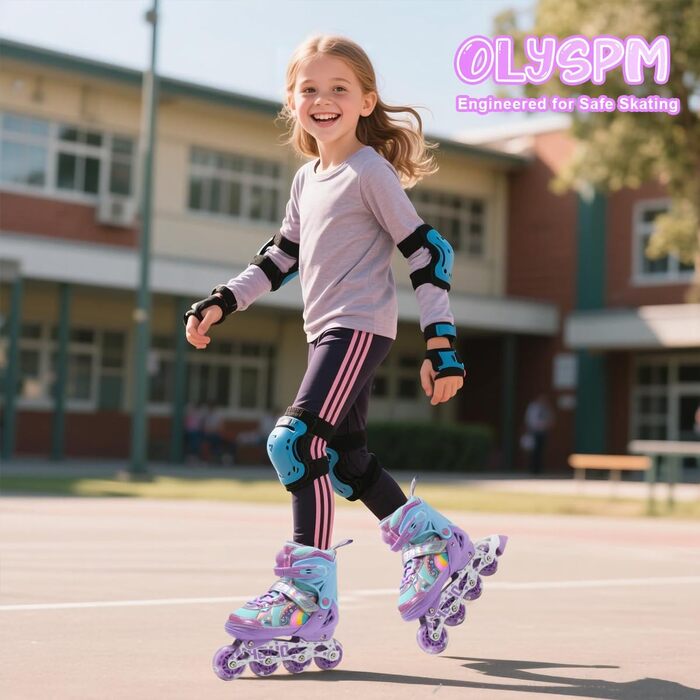 Роликові ковзани для дітей, дівчаток та хлопчиків, райдужний дизайн, дитячі роликові ковзани 4 розмірів для використання в приміщенні та на вулиці, розмір S (EU 28-31), фіолетовий