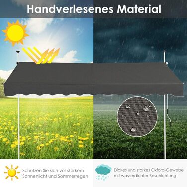 Тент COSTWAY із затискачем, ширина 300 см, балконний тент без свердління, стійкий до ультрафіолету, регульований по висоті, водовідштовхувальний, тент з ручним приводом, сонцезахисний тент, сонцезахист для балкону, сірий 300 см сірий