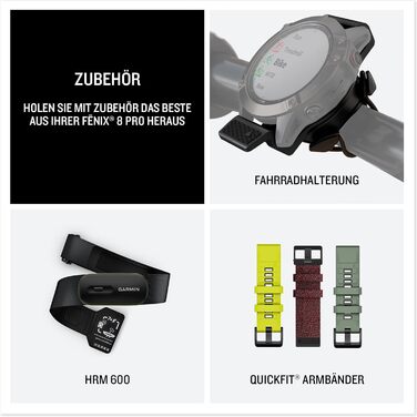 Мультиспорт смарт-годинник, 1.4-дюймовий сенсорний екран, до 27 днів роботи від акумулятора, карти, понад 80 спортивних програм, ЕКГ, ліхтарик, LTE-дзвінки та цілодобовий екстрений виклик SOS (потрібна підписка) fenix 8 PRO 51mm Graphite, 8 Pro 51mm AMOLE