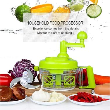 Мл Ручний подрібнювач їжі Ручний подрібнювач овочів з ручкою та кришкою підходить для цибулі, часнику, перцю, моркви, імбиру, фруктів (зелений), 1200