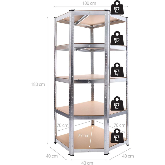 Комплект стелажів для зберігання Panorama24, оцинкований, вантажопідйомність до 2625 кг, полиця, полиця для підвалу, полиця без болтів, полиця для майстерні, полиця для важких робіт, кутова полиця