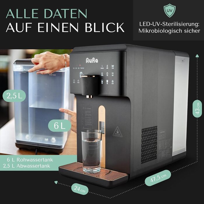 Водяний фільтр для чистої води, дозатор гарячої води та водневий диспенсер, система зворотного осмосу з баком Диспенсер для осмосу для дому або автофургону, 6L -