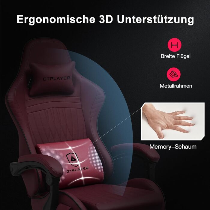 Ігрове крісло GTPLAYER, ергономічне ігрове крісло, крісло для столу, гоночне крісло для ПК з підставкою для ніг, динаміки, музика, офісне крісло, витримує до 150 кг