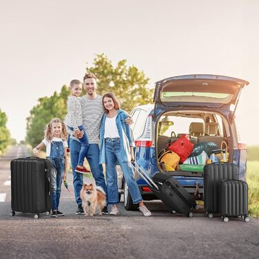 Набір багажу LALAHO з 4 предметів, комплект дорожніх валіз, комплект валіз з твердої оболонки з ABS-пластику, комплект багажу з телескопічною ручкою, ручна поклажа, чорний. Комплект багажу з 4 предметів (смугастий)