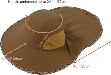 Унісекс сонцезахисний капелюх Bassdash, UPF 50, рибальський капелюх, водовідштовхувальний, з широкими полями та великим захистом шиї, хвіст, чоловічий/жіночий, один розмір, карамельний/леопардовий