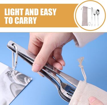 Набір столових приборів Healifty Travel Cutlery для кемпінгу з нержавіючої сталі з 5 предметів ніж, виделка, ложка та сумка - портативні столові прибори для пікніка, барбекю та походів на свіжому повітрі