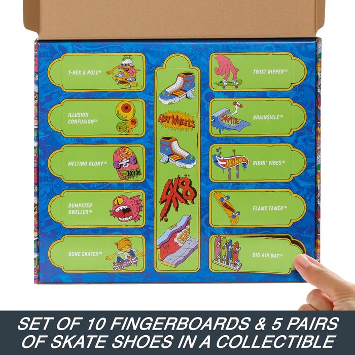 Набір скейтбордів Hot Wheels skate fingerboards 10 pack, набір з 10 скейтбордів з 5 парами змінного взуття в дизайні Hot Wheels, H