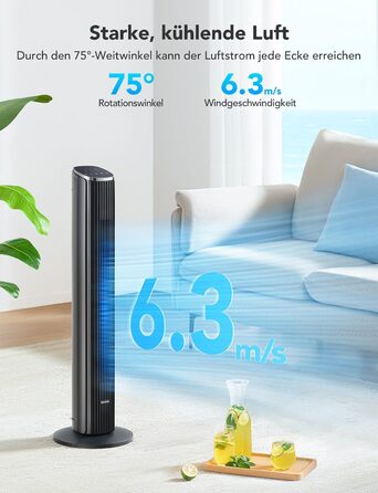 Інтелектуальний безшумний баштовий вентилятор GoveeLife, вентилятори, що обертаються на 75, з додатком і голосовим пультом дистанц