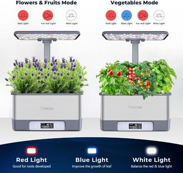 Гідропонна система Yoocaa Гідропонна система вирощування зі світлодіодним підсвічуванням і автоматичним таймером, керуванням APP, набором Smart Garden Herb Garden для дому та кухні, 8 стручків (макс. висота 45 см)