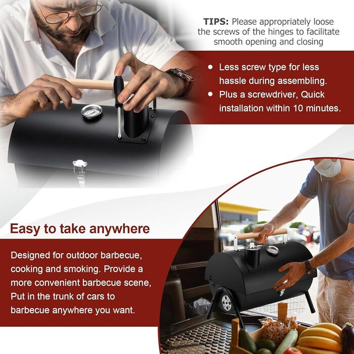 Портативний вугільний гриль для кемпінгу з кришкою, компактний настільний гриль з термометром, регульованим надходженням та виведенням повітря, для приготування їжі на відкритому повітрі, вечірок, кемпінгу та пікніків