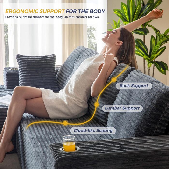 Модульний диван та шезлонг MAXYOYO, диван Cloud без кісток, кутовий диван на 3-4 місця з регульованим положенням ліворуч/праворуч, вельветова оббивка, великий L-подібний розкладний диван для вітальні, складання не потрібне, сірий шезлонг ліворуч