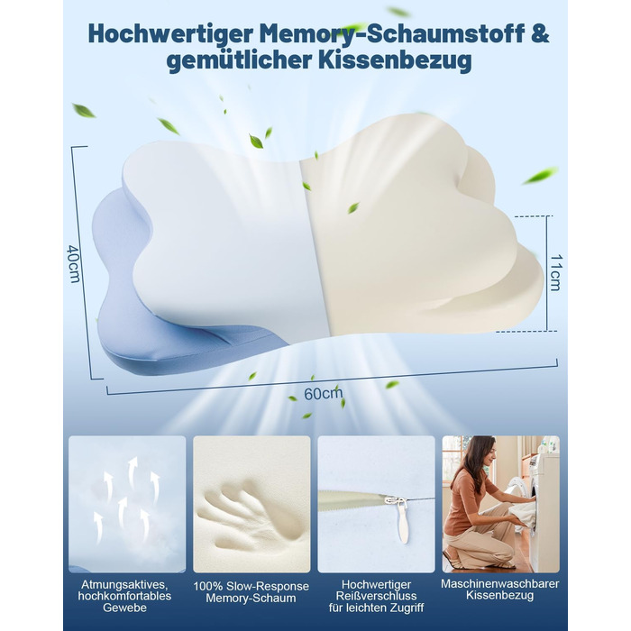 Подушка для шиї IDEA, ортопедична подушка з піни з ефектом пам&39яті, ергономічна подушка для полегшення болю в шиї, подушка для шиї проти хропіння, подушка для сну на боці, спині та животі ()