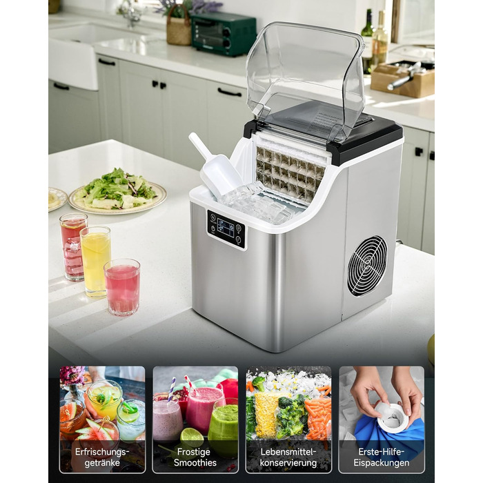 Машина для виробництва кубиків льоду Wilprep маленька з самоочисним льодогенератором 22 кг/24 години машина для морозива з РК-екраном Льодогенератор з нержавіючої сталі для офісу, ресторану, бару, кафе (щоденна продуктивність 22 кг)