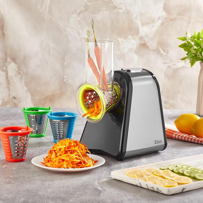 Електрична кухонна терка 200 Вт 4 Насадки Барабани з нержавіючої сталі Електрична овочерізка Кухонний комбайн Терка Багатофункціональна терка Електричний шніцельверк