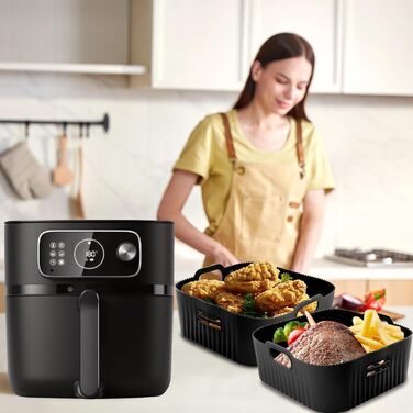 Силіконова форма для фритюрниці 23 см, аксесуари для фритюрниці 2 шт. Силіконова форма для випічки XXL для COSORI 6,4 л, 6,2 л, 6 л, Russell Hobbs 8 л, багаторазова замість паперу для випічки аксесуари для фритюрниці 23 см чорний