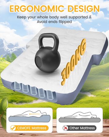 Надувний автомобільний матрац, матрац для позашляховика в багажник автомобіля, з ПВХ-флоком, портативний, універсальний з подушкою та вбудованим насосом для подорожей, універсалів, кемпінгу