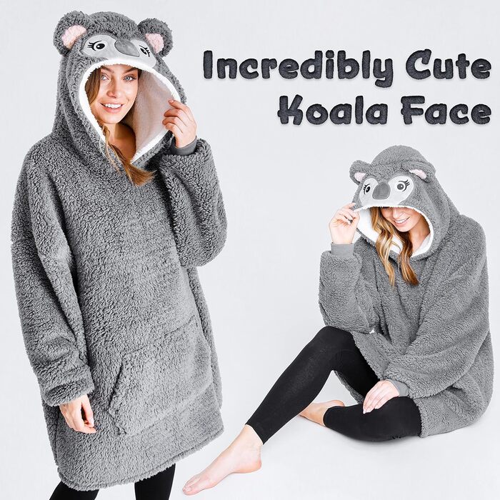 Ковдра CityComfort Oversized Hoodie з рукавами, Oversized Grey Koala