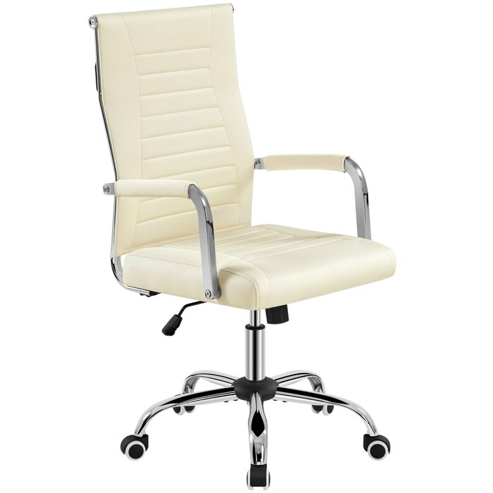 Ергономічне офісне крісло Yaheetech з підлокітниками, комп&39ютерне крісло керівника з високою спинкою, робоче крісло з функцією гойдання, вантажопідйомність до 136 кг, бежевий колір