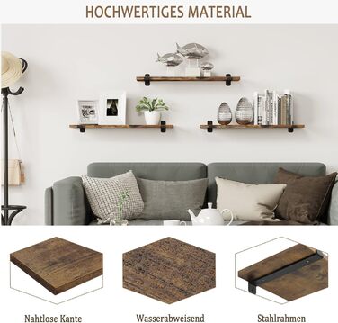 Настінні полиці EUGAD, комплект із 3 предметів, плаваюча полиця 60 см, настінні полиці, підвісна полиця з дерев&39яним виглядом у вінтажному стилі, настінна полиця для вітальні, кухні, кабінету, ванної кімнати, настінна дошка з вантажопідйомністю 15 кг/по