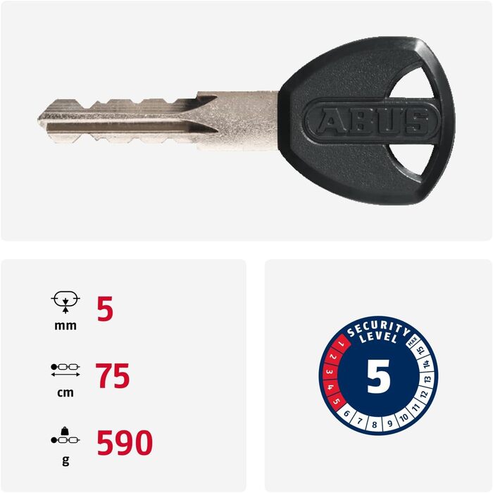 Ланцюговий замок ABUS Steel-O-Chain 5805K Сталевий велосипедний замок Рівень безпеки ABUS 5 Чорний 75 см Одинарний