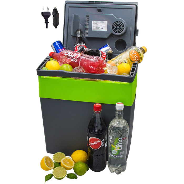 Літровий холодильник 2-в-1 Електричний холодильник Сумка-холодильник Ізольована сумка Термобокс Ящик для підігріву Автомобільний Кемпінговий Термохолодильник Gora Grey/Gilmo Green, 30-