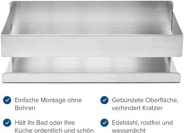 Полиця для душу Joejis з нержавіючої сталі - самоклеюча, без свердління - кутова полиця у ванну кімнату - тримач для душу, полиця для зберігання шампуню та засобів для душу - чорний/срібний (полірована нержавіюча сталь)