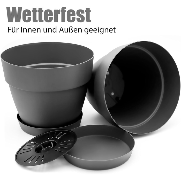 Горщик для квітів з блюдцем круглий ø47 см в антрацитовому кольорі - кашпо підходить для внутрішнього та зовнішнього використання