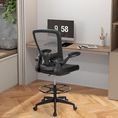 Робоче крісло COSTWAY, офісне крісло з відкидними підлокітниками та регульованою опорою для ніг, висота сидіння 55-75 см, високе поворотне крісло, ергономічне комп&39ютерне крісло, письмове крісло з високою спинкою, висота сидіння 55-75 см