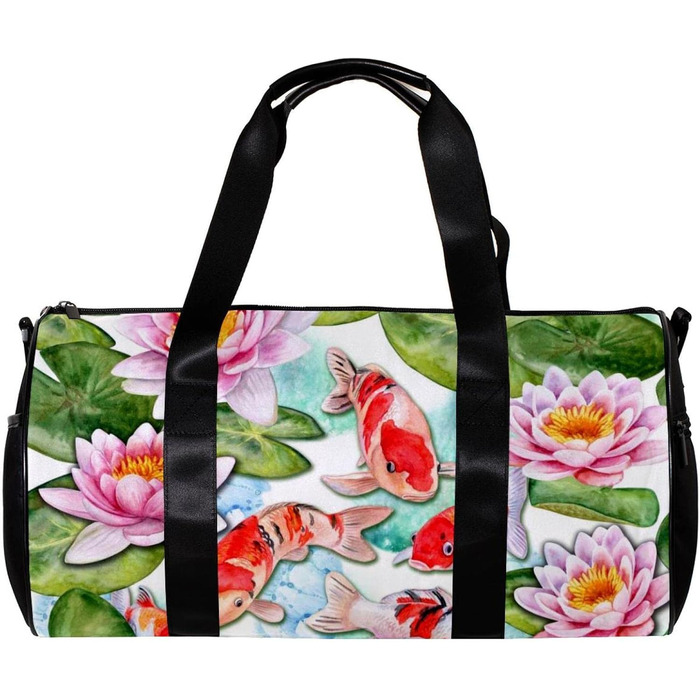Спортивна сумка, маленька дорожня сумка, сумка для йоги, акварельний лотос та короп Кой, фітнес-сумка для активного відпочинку, сумка-шопер