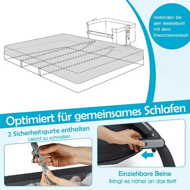 Дитяче ліжечко COSTWAY 3-в-1 з москітною сіткою, дорожнє ліжечко для дитини з матрацом, 7-позиційне регульоване по висоті дитяче ліжечко з сумкою для перенесення, кошик для зберігання, колиска для дитини до 9 місяців (сірий)