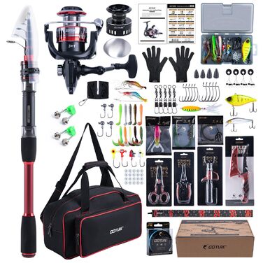 Набір для риболовлі Goture з 2 телескопічними вудками, 1,8 м/2,1 м/2,4 м/2,7 м Повний набір вудок 2 котушки для спінінгу 5,21, набір рибальських інструментів, коробка для приманок та сумка для перенесення для солоної/прісної води, подорожей подарунок для 