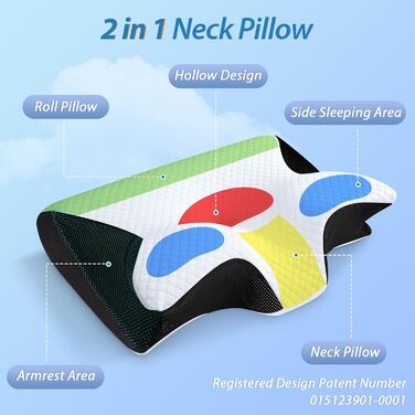 Ергономічна подушка для шиї HOMCA 2 в 1, подушка з піни з ефектом пам&39яті для сну на спині, боці та животі, 60x40x12/14 см, чорна