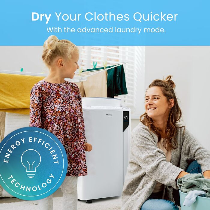 Осушувач повітря Pro Breeze 20 л за 24 години - електричний осушувач з режимом прання, датчиком вологості, повітряним фільтром, та