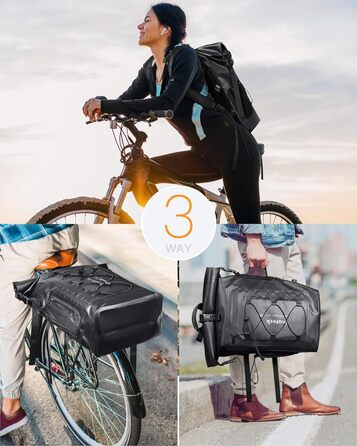 Рюкзак Inateck RollTop для чоловіків 30-35L водонепроникний багатофункціональний органайзер зі знімним плечовим ременем, випускним клапаном, водонепроникною блискавкою для їзди на велосипеді, походів на свіжому повітрі
