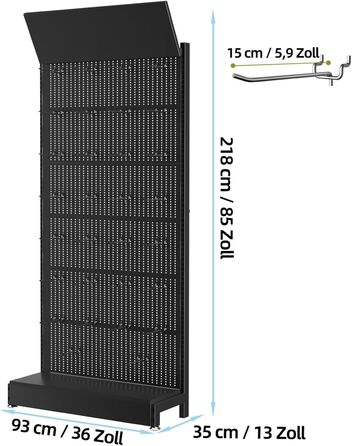 Набір металевих перфорованих дощок 30 гачків, розміри 215,9 x 91,4 x 33 см, вантажопідйомність до 150 кг Органайзер для інструментів Hooks Garage, контейнери для зберігання та панель для інструментів, ефективний чорний, 2 шт.