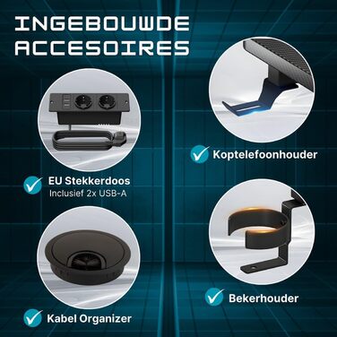 Ігровий стіл Five Stars - Комп&39ютерний стіл - 100x50x75 см - Ігровий стіл зі світлодіодним підсвічуванням - Чорний карбон