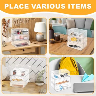 Акриловий органайзер для косметики Hejo з 3 предметів, органайзер для макіяжу, органайзер для туалетного столика, органайзер для шухляд у ванній кімнаті, штабелюваний органайзер для макіяжу, контейнер для ватних тампонів для ванної кімнати та комода (проз