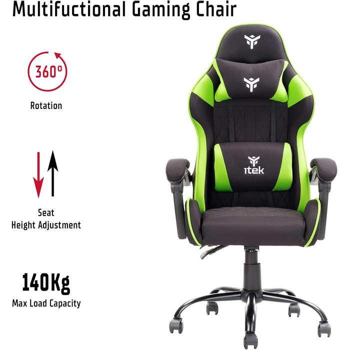 Ігрове крісло Itek Rhombus FF10, тканина, чорно-зелений, стандартний чорно-зелений. СТАНДАРТНИЙ