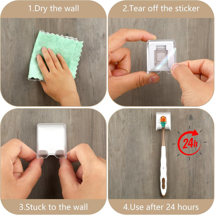 Настінний тримач для зубних щіток Mabor, 4 упаковки, без свердління, тримач для зубних щіток із кришкою, органайзер для зубних щіток, самоклеюча підставка для зберігання зубних щіток для ванної кімнати