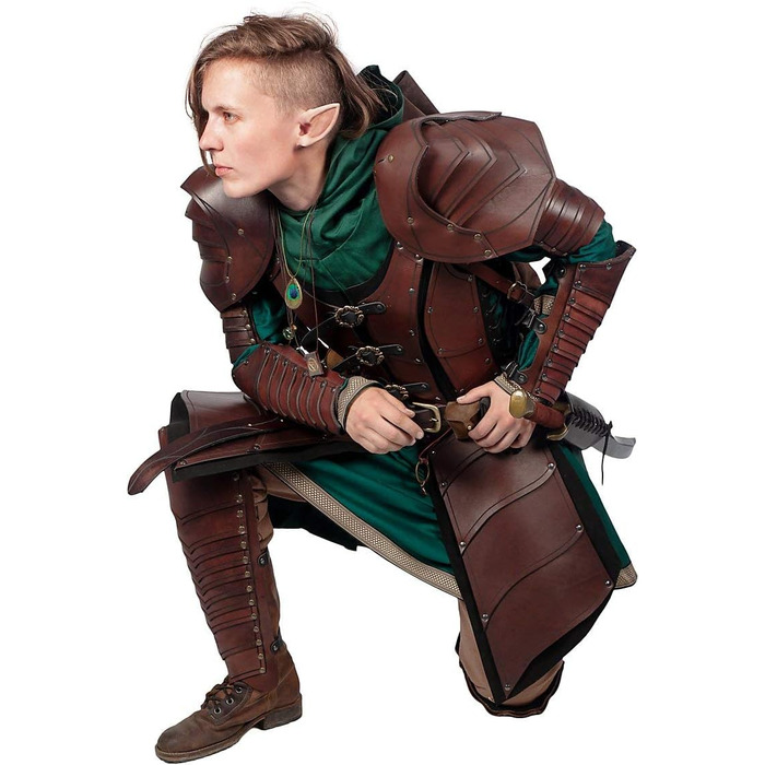 Андракор - Лускаті Наголенники - Надзвичайно міцні шкіряні обладунки - LARP Середньовічні вікінги та реконструкція - Зелені, один розмір