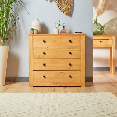 Комод CARO Furniture Cancun у стилі кантрі, виготовлений з масиву сосни, сучасний сервант з 4 шухлядами, сервант з тонованою та вощеною поверхнею