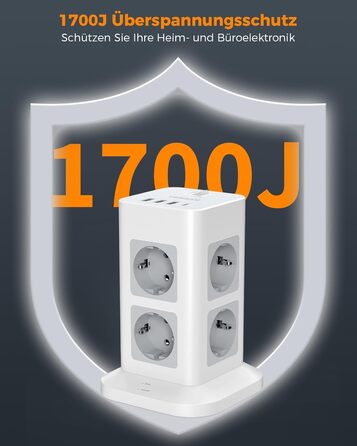 Місна розетка з USB C, захист від перенапруги з 3 USB і 1 USB C, розетка з вимикачем, подовжувач 2M для дому, 3600 Вт 2 метри, 8-