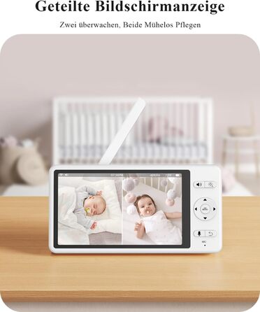 Радіоняня WUUK 2K з 2 камерами та додатком, 5,5-дюймовий дисплей із PTZ-монітором на 360, 10-кратне збільшення, стабільне зєднання