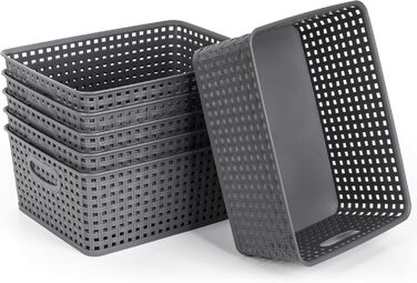 Пластикові кошики для зберігання Winter Shore, сірі 4 шт. - плетені дизайнерські кошики для зберігання речей у шафах, на кухонних полицях, під раковинах, у пральнях, спальнях, ванних кімнатах - 29 x 22,5 x 12 см