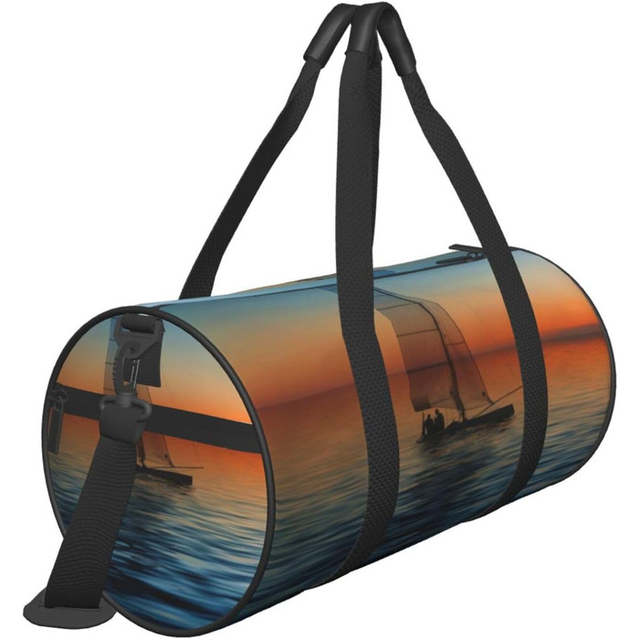 Спортивна сумка для подорожей, пляжу та яхтингу, з принтом Захід сонця, чорна, універсальний розмір