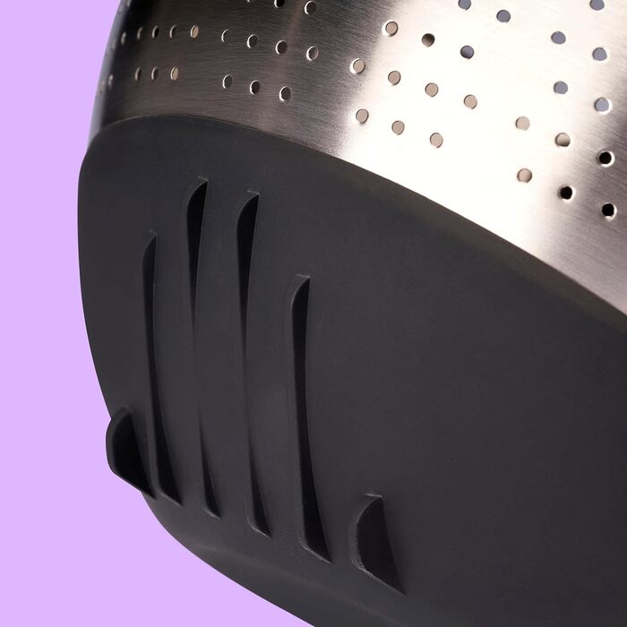 Миска для рису REISHUNGER з нержавіючої сталі (чорна) - Друшляк для миття рису та овочів - З нековзною силіконовою ніжкою