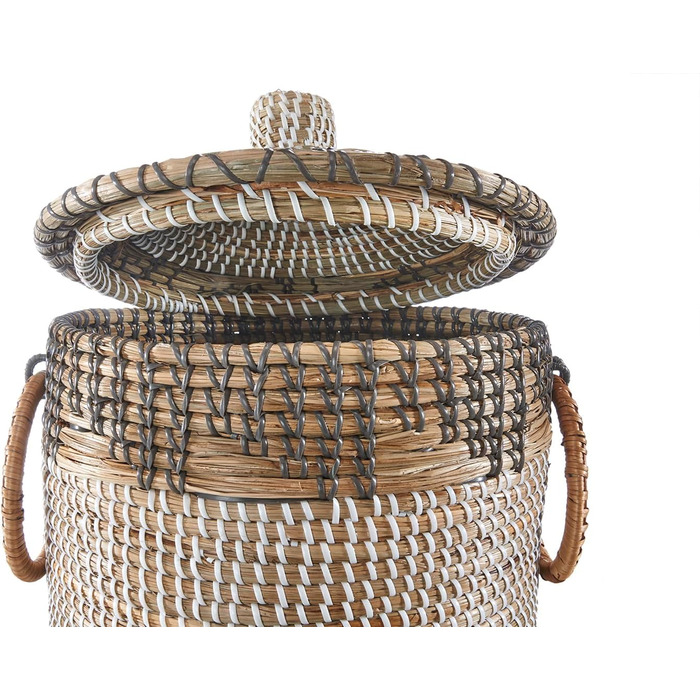 Кошик Kobolo BIRA зі зміями та морською травою Ø 31 см, В 44 см Кошик ручної роботи з кришкою бежевого кольору Органайзер Декоративний кошик Виготовлений з натурального матеріалу для іграшок, газет або книг