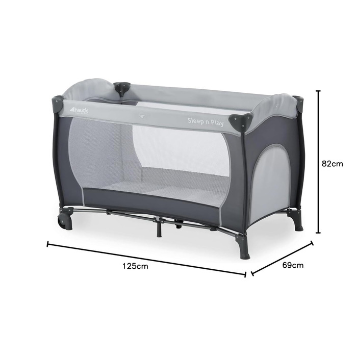 Дорожнє ліжечко Hauck Sleep N Play Go Plus з сумкою для перенесення, колесами, ігровою зоною, компактне та складне, дитяче дорожнє ліжечко для малюків від народження до 15 кг (Stone) Stone Sleep N Play Go Plus