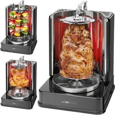 Вертикальний мультигриль Clatronic Dner-Vertikal-Multigrill Ідеальний для гіроса, кебаба та іншого Гриль для здорового приготування страв без жиру вдома Включає обертовий вертел та 6 шампурів для м'яса DVG 3686