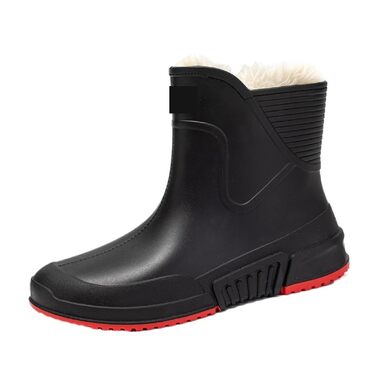 Чоловічі гумові чоботи, чоловічі гумові чоботи, теплі, міцні, повсякденні гумові чоботи, робоче взуття для кухарів, бавовняне взуття, чорні/червоні, розмір 40 EU